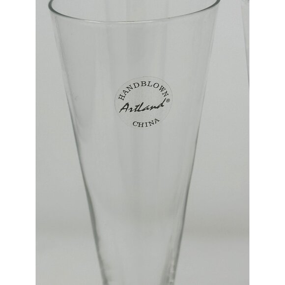 ARTLAND PRESCOTT Crystal Champagne Flutes Handblown Honeycomb GREEN Set of 2 - Picture 11 of 11